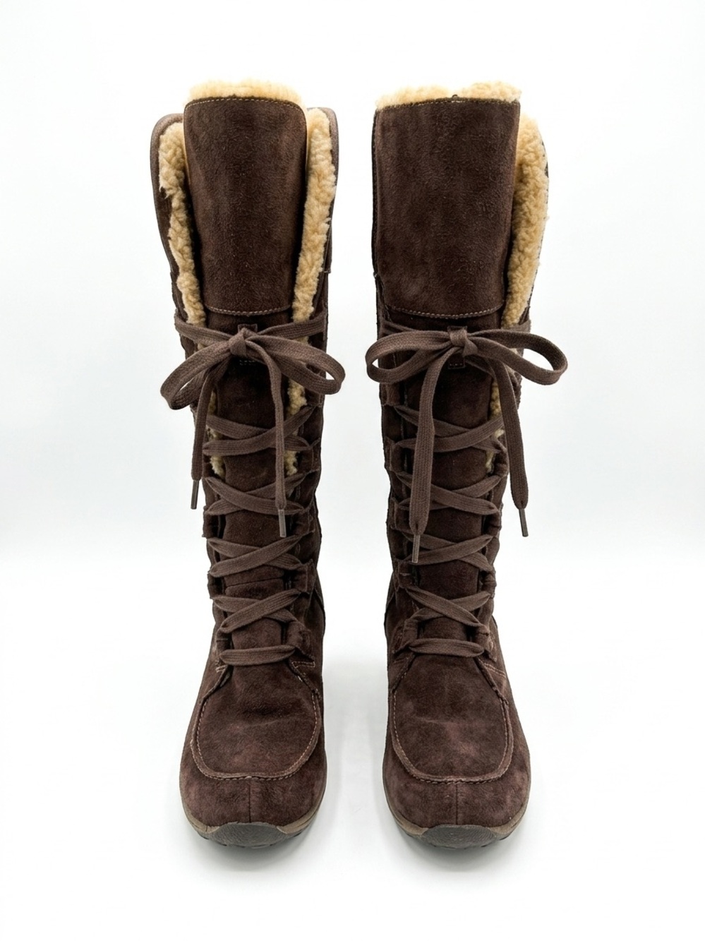 Timberland Brown Suede Fur-Lined Lace-Up Tall Boots Women's 8M